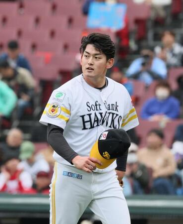 　トライアウトに参加し、登板を終え帽子をとる前ソフトバンク・風間球打（撮影・市尻達拡）