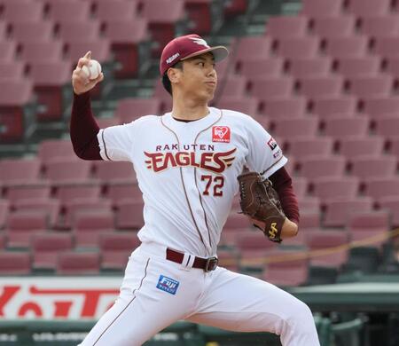 　打者３人を抑えた前楽天・宮森智志（撮影・市尻達拡）