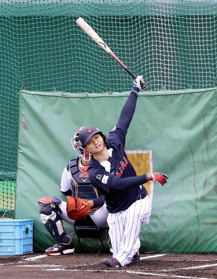 　体勢を崩しながら柵越えをした森下（撮影・佐々木彰尚）