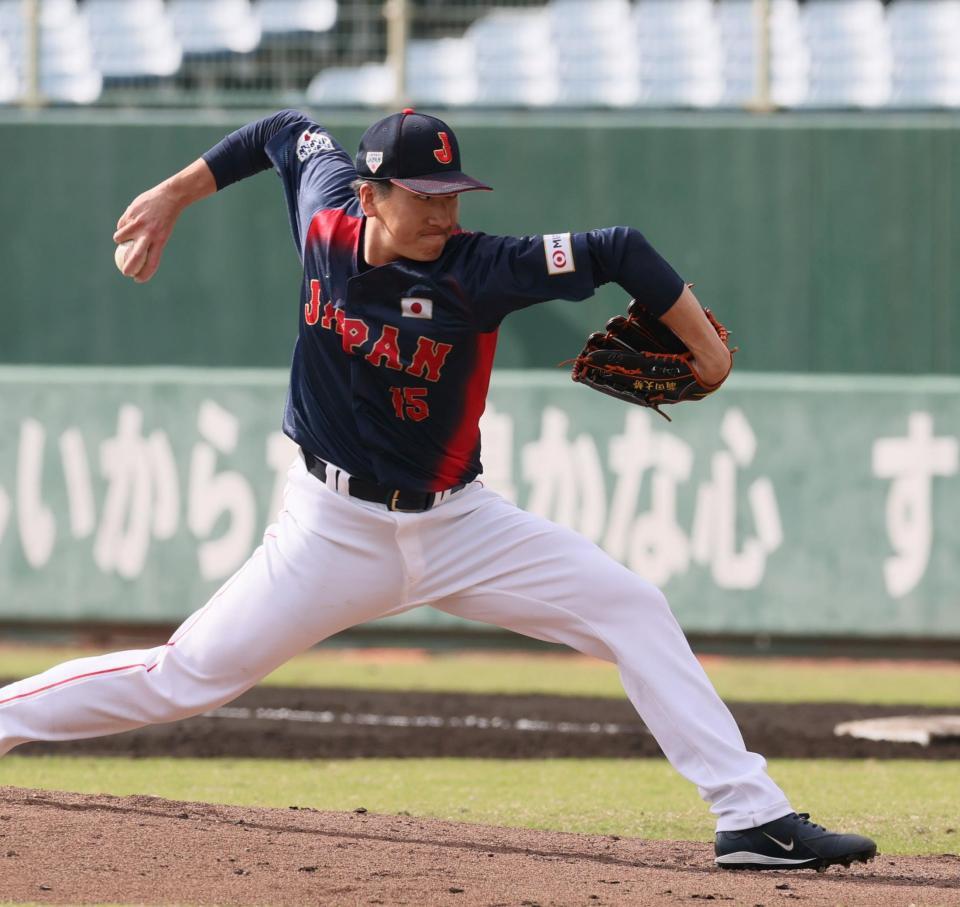 　１０日の試合で１回無失点と好投する大勢（撮影・市尻達拡）