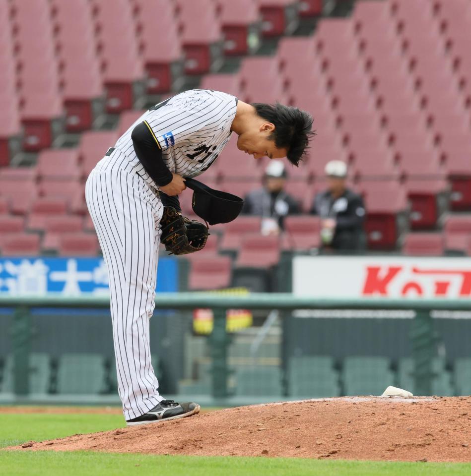 　トライアウト登板前、マウンドに一礼する前阪神・森木大智（撮影・市尻達拡）