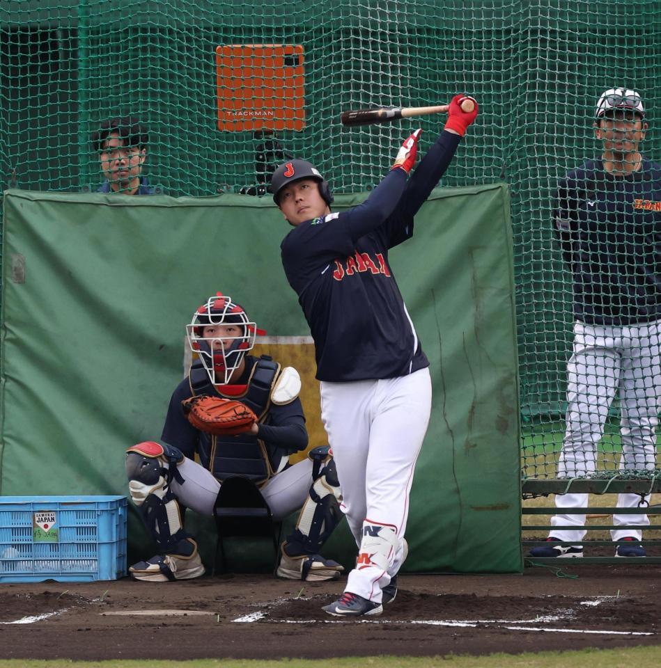 　快音を響かせた岡本和（撮影・佐々木彰尚）