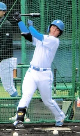 　フリー打撃を行う柴田