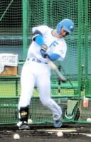 　フリー打撃を行う柴田