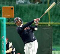 　打撃練習する森下（撮影・金田祐二）