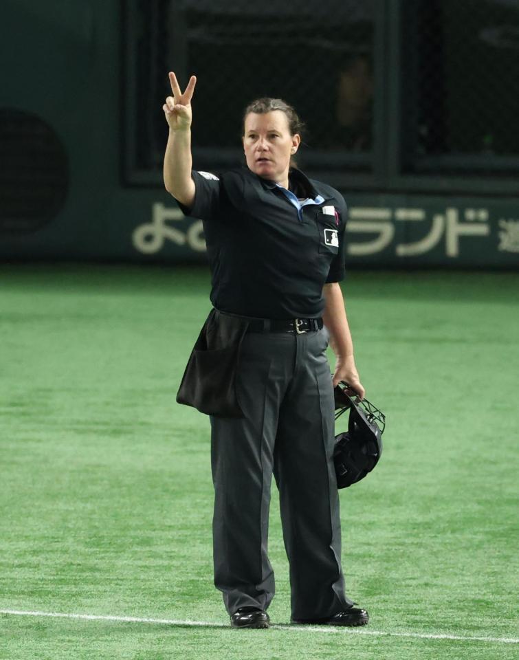 　５回、野村の打球を二塁打と判定も抗議によりファウルとなる（撮影・金田祐二）