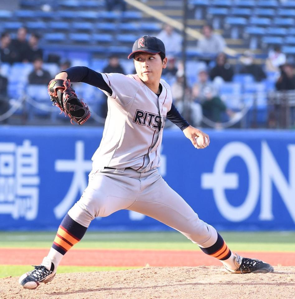 　５回、力投する２番手の立命大・有馬（撮影・園田高夫）