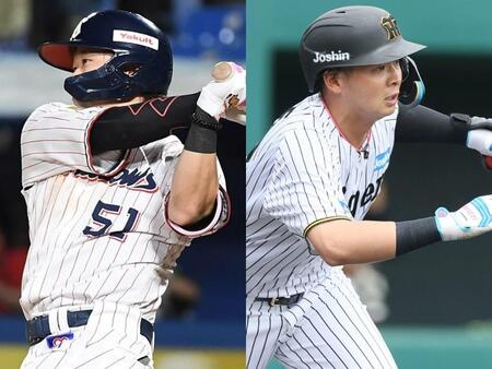 　（左から）ヤクルト・浜田太貴、阪神・井上広大