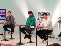 　テレビ収録をした（左から）高部、高野脩、吉川