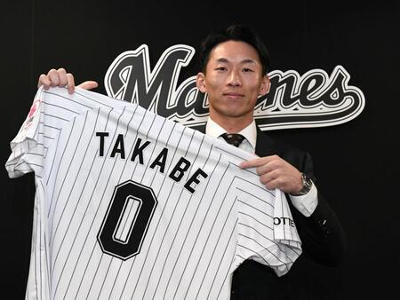 　来季から背番号０のユニホームを着用する高部（撮影・佐藤厚）