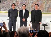 　丸が不在の中、トークショーを行った（左から）田中瑛、泉口、山崎（撮影・松井美里）