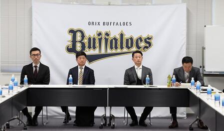 スタッフ会議に臨む岸田監督（右から２人目）ら（撮影・中田匡峻）