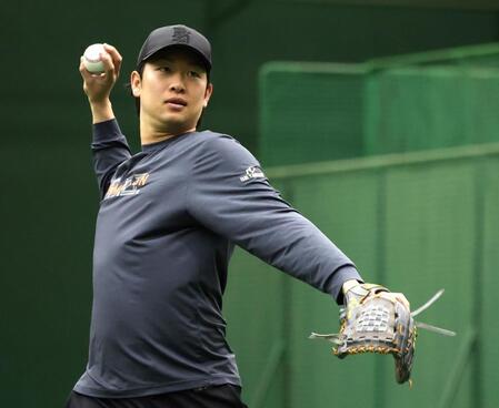 キャッチボールする山崎（撮影・石井剣太郎）