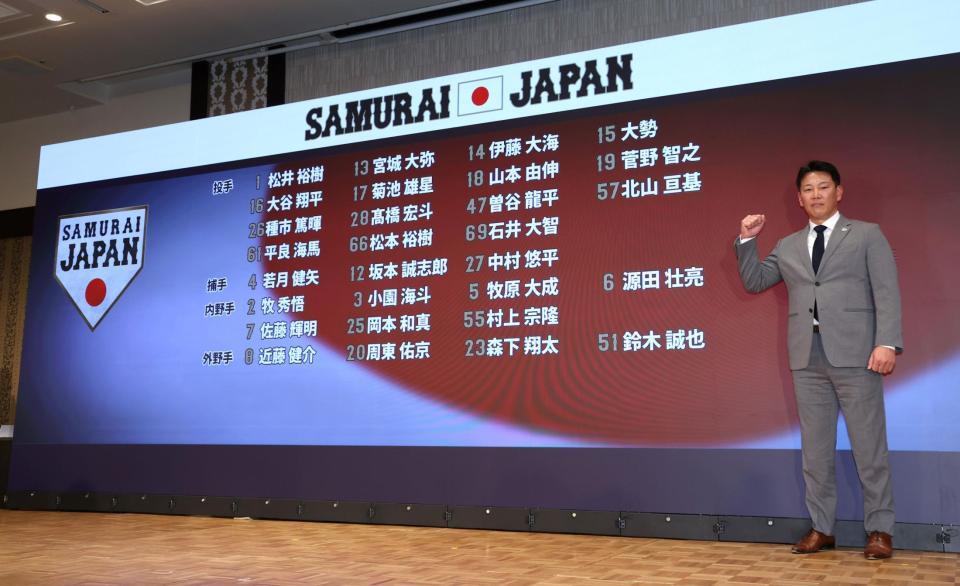 ＷＢＣ出場予定選手全２９人の発表を行った侍ジャパン・井端弘和監督（撮影・伊藤笙子）