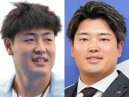 岡本和真(左）と村上宗隆