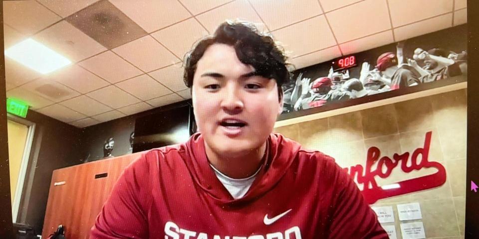 　オンライン会見で胸中を語るスタンフォード大・佐々木