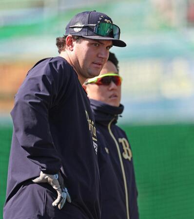 打撃練習に備えるシーモア（撮影・中田匡峻）