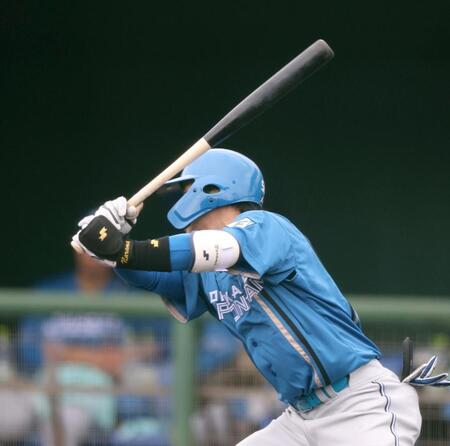 ３回、２点目となる二塁ゴロを放つ奈良間（撮影・西岡正）