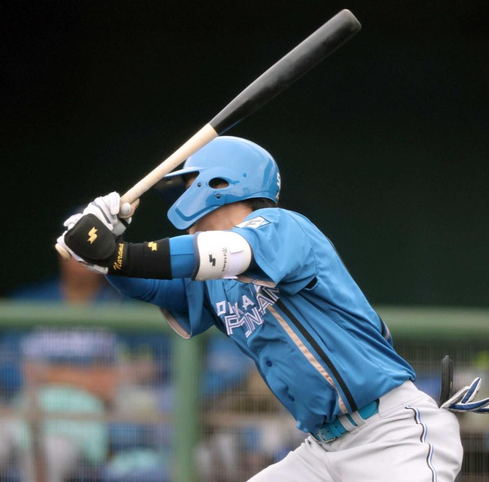 　３回、二ゴロを放ち打点を挙げる奈良間（撮影・西岡正）