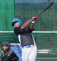 特打で打ち込む野村（撮影・西岡正）