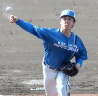 ライブＢＰに登板し、投球する北山（撮影・西岡正）