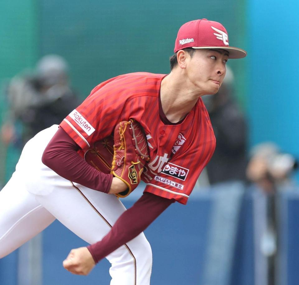 日本ハムとの練習試合に先発する古謝（撮影・西岡正）