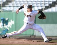 ライブＢＰに登板した大勢（撮影・佐藤厚）