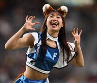 新衣装を着用し、きつねダンスを踊るファイターズガール（撮影・中島達哉）