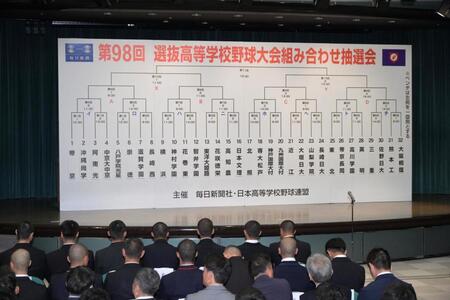 対戦カードが決まった第９８回選抜高校野球組合せ抽選会（撮影・金居みつよし）
