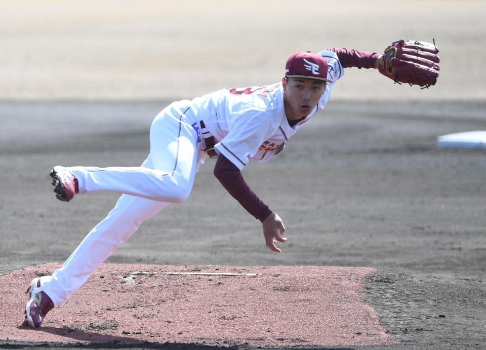 日本ハム打線に立ち向かう藤原（撮影・佐藤厚）