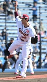 日本ハム打線を相手に力投する西口（撮影・佐藤厚）