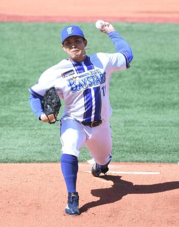 ソフトバンク打線を相手に力投する東（撮影・佐藤厚）