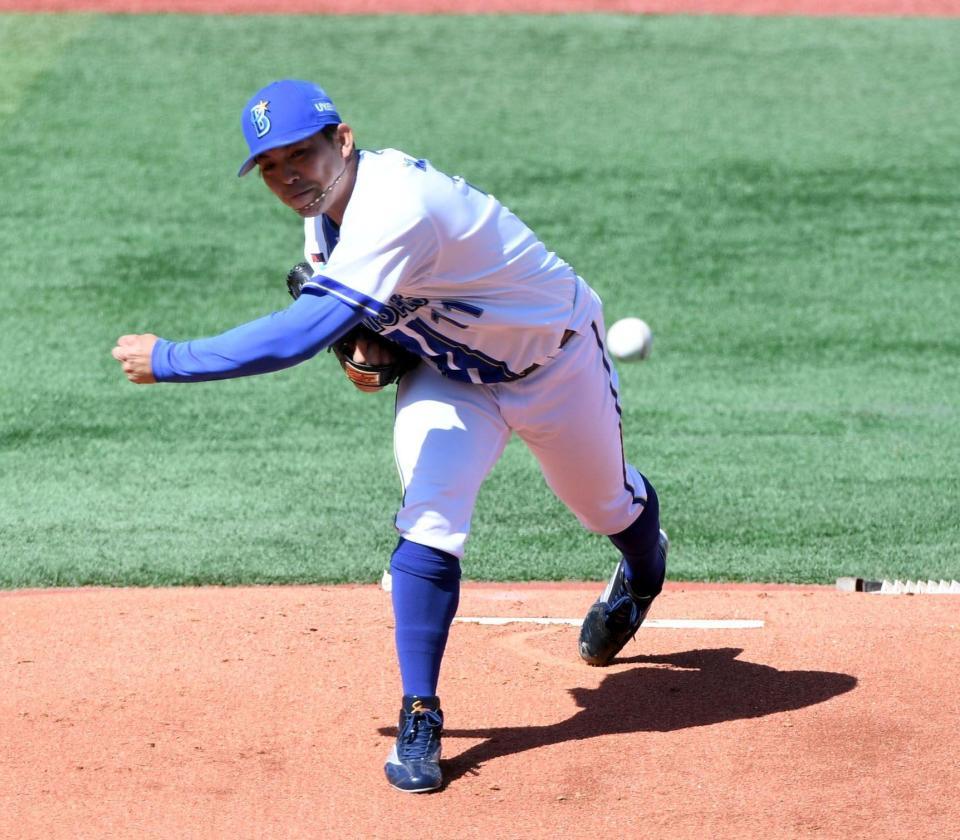 ソフトバンク打線を相手に力投する東（撮影・佐藤厚）