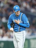 ３回、死球を与えたダルベックに謝る有原（撮影・金田祐二）