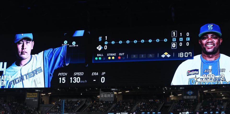 １球ごとの投球内容が表示されるビジョン（撮影・中島達哉）