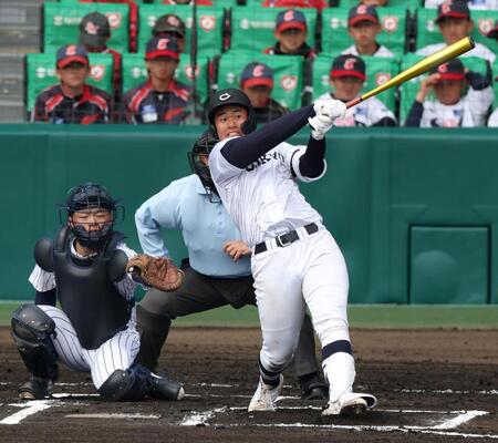 中京大中京・松田知輝が大会第１号　左越えソロ　１３３キロをとらえる