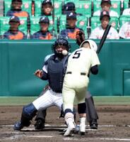 ４回、頭部に死球を受ける英明・榎本侑晟（撮影・山口登）