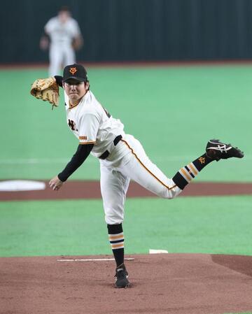 阪神打線相手に力投する竹丸（撮影・佐々木彰尚）