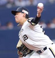 楽天打線を相手に力投する宮城（撮影・立川洋一郎）