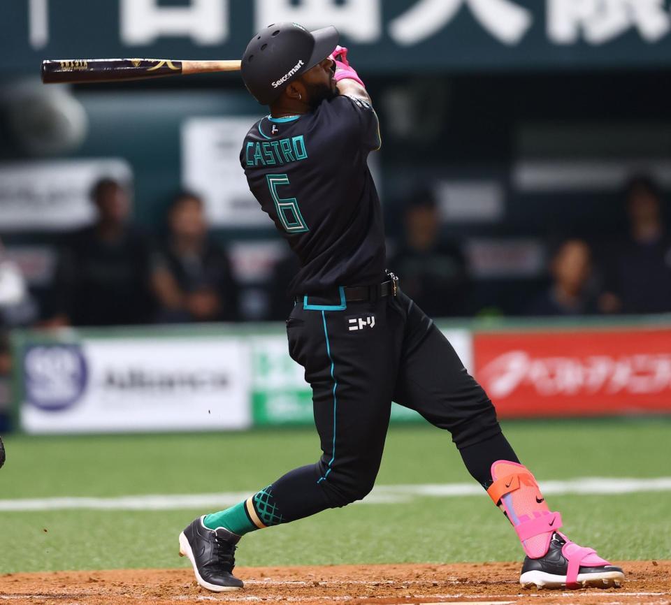 ４回、ソロを放つカストロ（撮影・中島達哉）