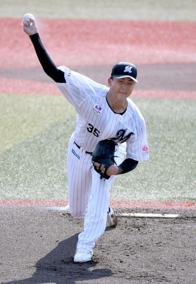 西武打線を相手に力投する田中（撮影・佐藤厚）