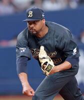 ７回表に登板し１イニングを無失点に抑えたオリックス・ルイス・ペルドモ＝京セラドーム大阪（撮影・立川洋一郎）