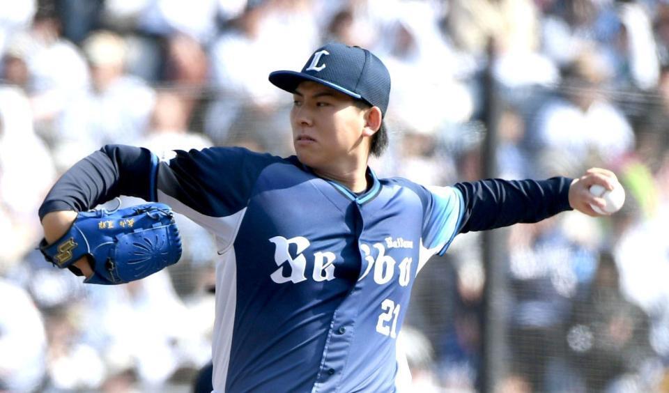 ロッテ打線を相手に力投する武内（撮影・佐藤厚）