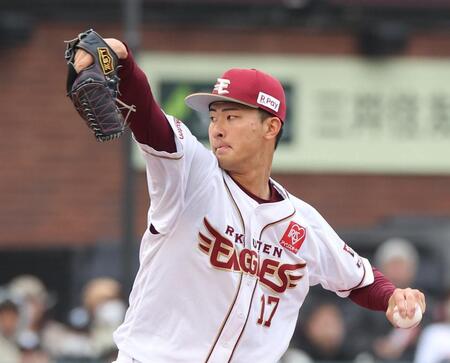 ソフトバンク打線相手に力投する古謝（撮影・佐々木彰尚）