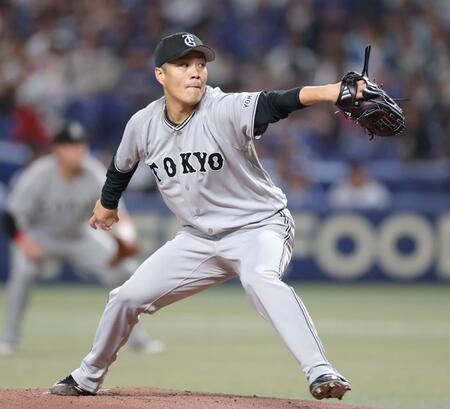 中日戦に先発する則本（撮影・西岡正）