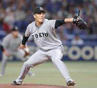 中日戦に先発する則本（撮影・西岡正）