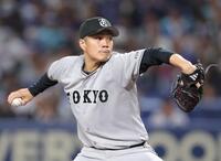 中日打線を相手に力投する則本（撮影・西岡正）