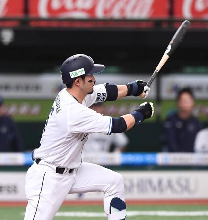 ２回、左線二塁打を放った外崎（撮影・園田高夫）