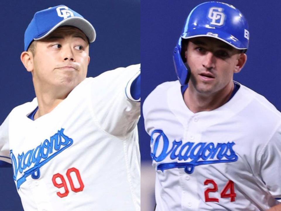 中日・松山（左）とボスラー