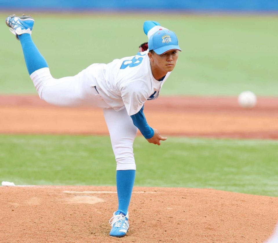 　８回を無失点に抑えた青学大・鈴木（撮影・佐々木彰尚）